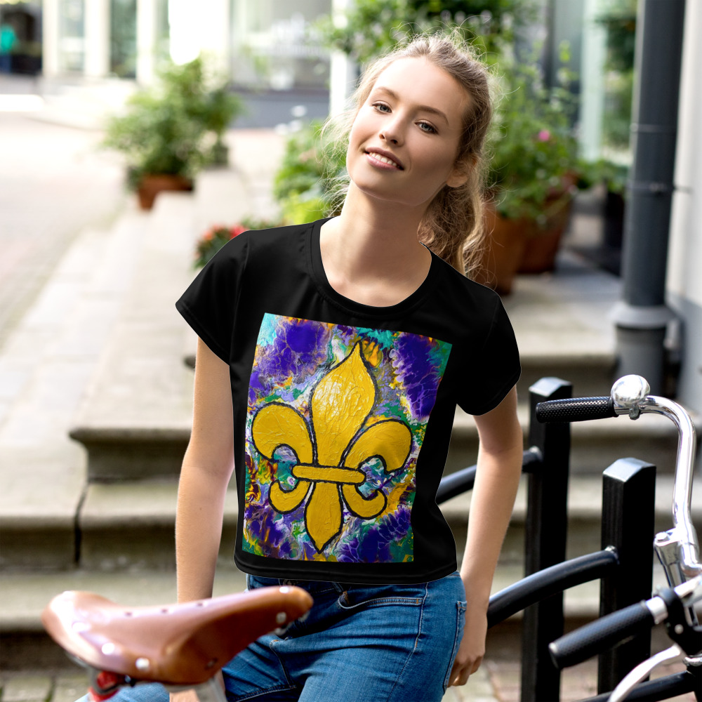 "It's Mardi Gras Time" All-Over Print Crop Tee