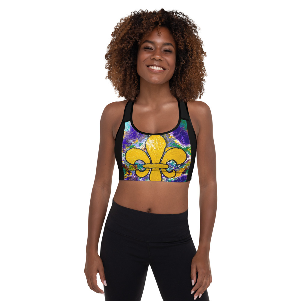 "It's Mardi Gras Time!" Padded Sports Bra - Image 2