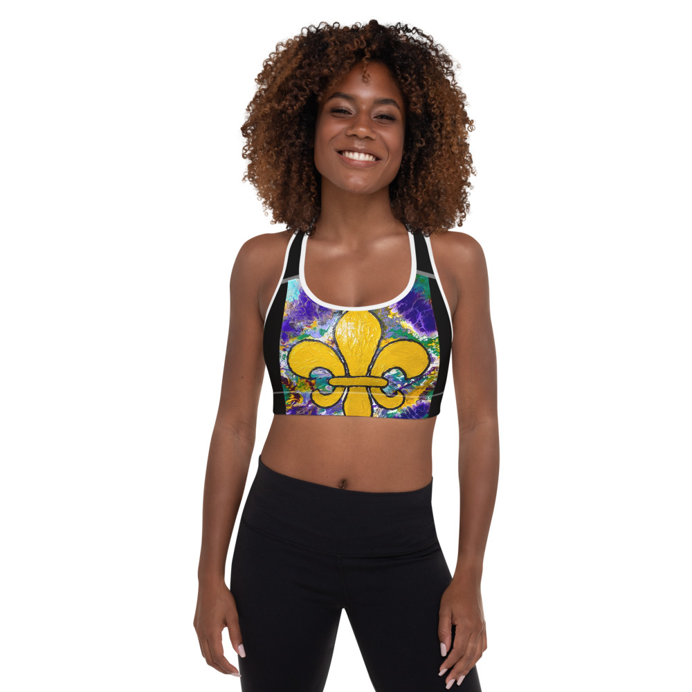 "It's Mardi Gras Time!" Padded Sports Bra
